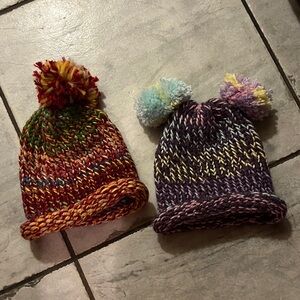 Colorful Pom-Pom Knit Beanie Set for Kids